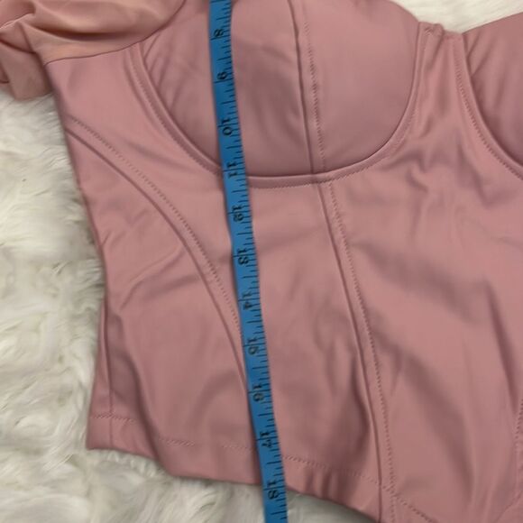 ASOS Parisian Bubblegum Pink Vegan Leather Bustier Sheer Sleeve Top 10 - Picture 11 of 11